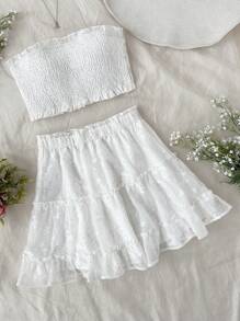 Soleia Women's 2pcs Frill Edge Wrap Crop Top And A-Line Skirt Set - White - View 1