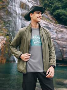 In My Nature Men's Thin Zip Up Stand Collar Outdoor Sports Jacket For Hiking - Army Green - View 5