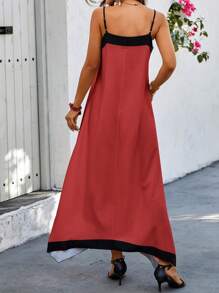 Selianne Vestido de tirantes de espagueti con bloque de color para mujer de vacaciones - Burdeos - Ver 2