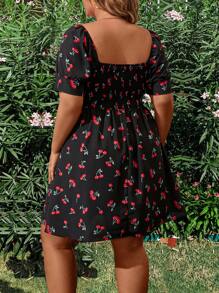 Flirla Plus Size Boho Summer Holiday Cherry Print Dress With Sweetheart Neckline - Multicolor - View 3