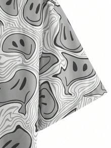 ROMWE MEN Street Life Nam Giải trí Emoji In Ngắn tay Áo sơ mi Thích hợp Cho mùa xuân Và Mùa hè - Xám - Xem 3