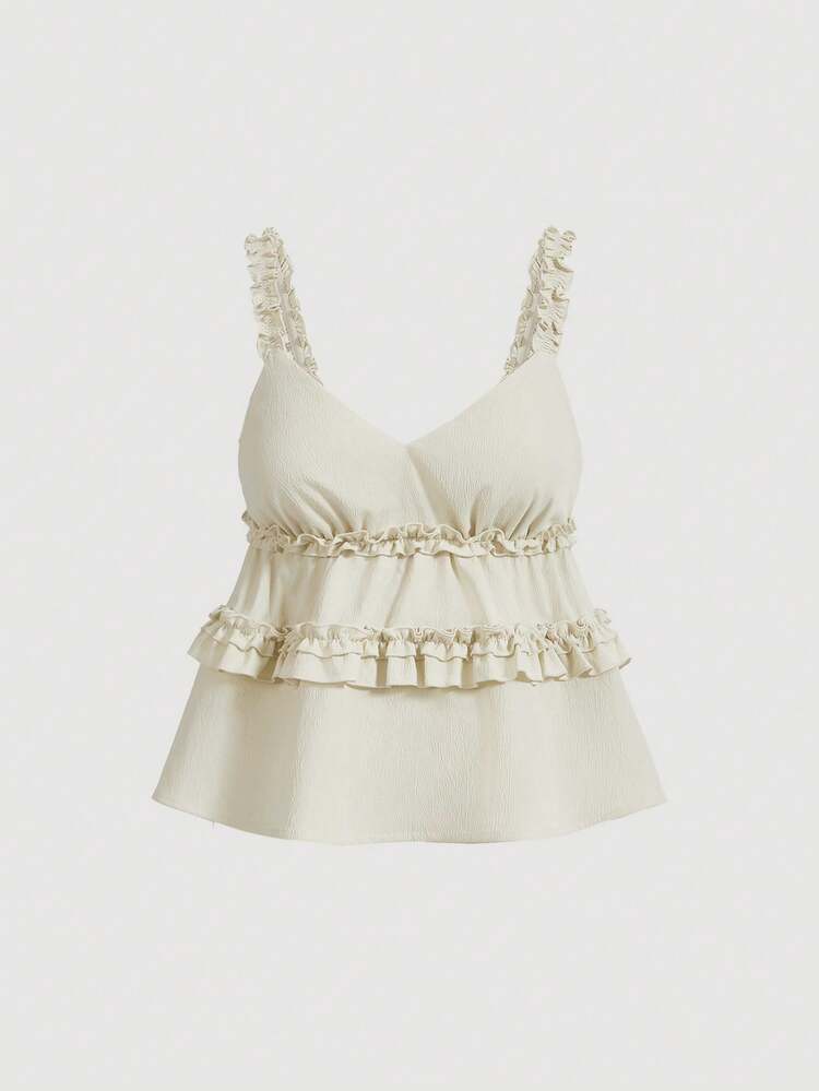 Ladies' Fashionable Ruched Cami Top With Ruffle Trim