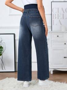 SHEIN Maternity Simple Design Denim Pants Jeans - Medium Wash - View 2