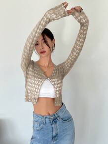 DAZY Áo lưới mỏng tay dài cho nữ đi chơi - Lạc đà - Xem 3