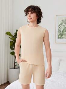 Teenager Jungen Sommer Lässig 2-teiliger Set Ärmeloses & Kurzarm Top und Shorts Pyjama Set