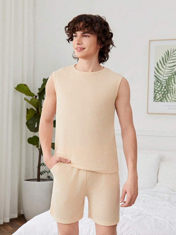 Teen Boy Summer Casual 2pcs/Set Sleeveless & Short Sleeve Top And Shorts Pajama Set