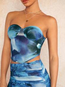 SHEIN BAE Zomer bloemenpatroon strandvakantie korset top tweedelige outfits, bikini sets,