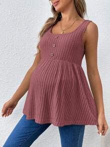 SHEIN Women's Casual Spaghetti Strap Maternity Tank Top With Round Neckline - Redwood - View 3