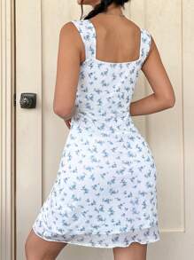 SHEIN EZwear Vestido De Malla Y Estampado De Moda Para Mujeres