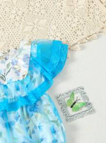 Baby Girl Floral Printed Lace & Mesh Contrast Bodysuit - Multicolor - View 5