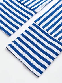 SHEIN 女式度假條紋長袖鈕扣前襯衫連衣裙