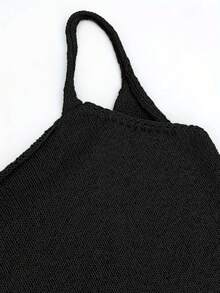 女士休闲优雅无袖系带针织连衣裙，纯色，春夏派对黑色 - 黑色 - 查看 7