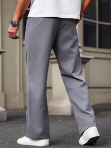 Manfinity Homme 純色束口腰口袋休閒褲 - 灰色 - 查看 2