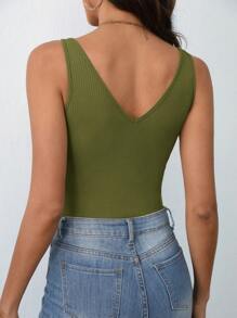 SHEIN Frenchy Top De Crochê De Malha Sólida, Top De Verão, Roupas De Férias, Tudo Preto - Verde Oliva - Visão 2