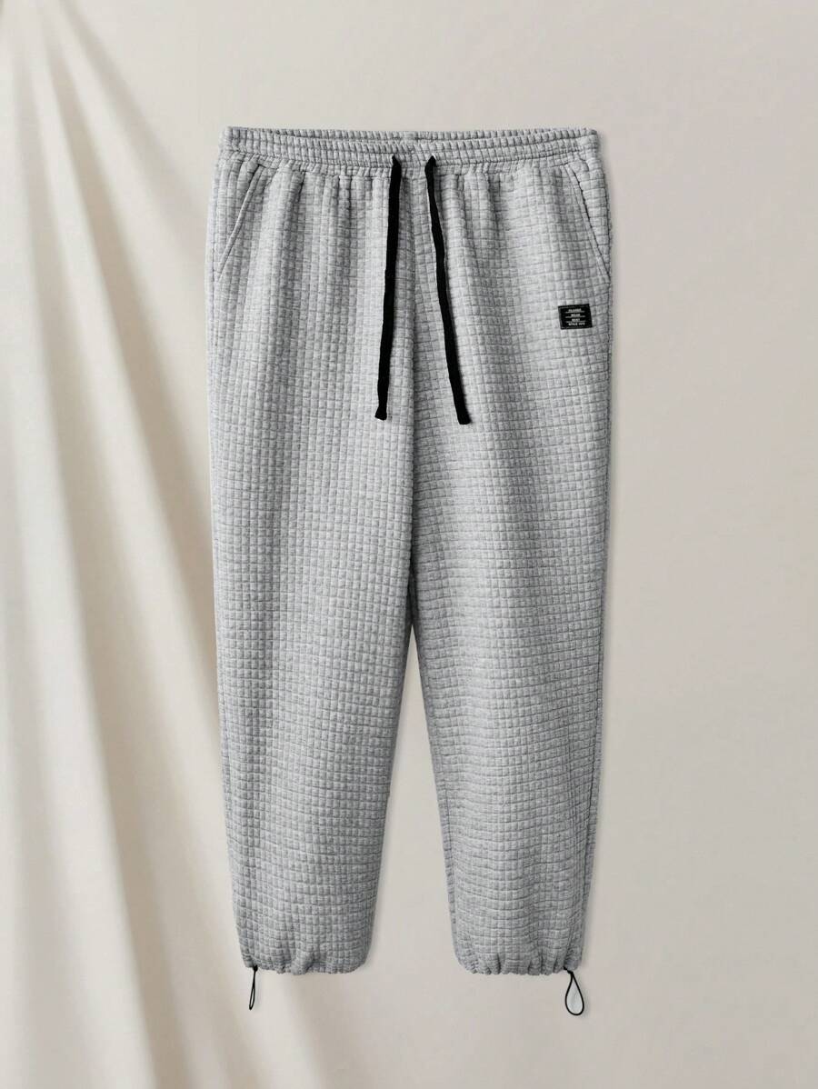 Manfinity VCAY Men's Knitted Casual Sweatpants With Letter Patch - Grey - View 1