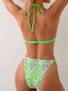 SHEIN Swim Summer Beach Ditsy Floral Printed Halter Neck Bikini Set - Multicolor - View 2