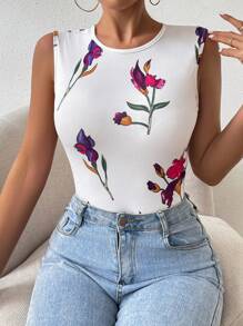 SHEIN LUNE 女士圆领印花休闲基本款日常 T 恤图案 T 恤女式上衣 - 彩色 - 查看 4