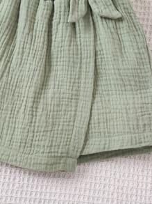 SHEIN Kỳ nghỉ xuân hè của cô gái trẻ Váy quấn màu trơn phong cách Pháp có thiết kế nơ - màu xanh lá - Xem 4