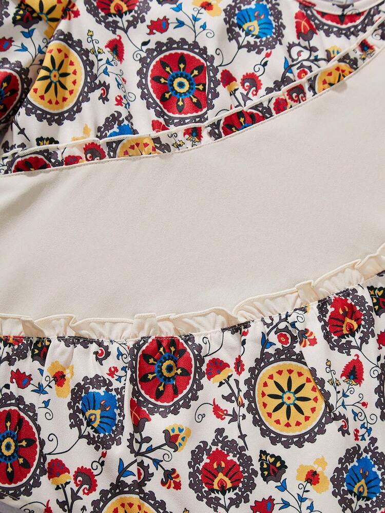 Tween Girls' Cute Round Neck Patchwork Color Block Split Design Gigot Sleeve T-Shirt For Summer