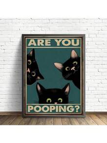 1 Stück Leinwand Malerei Druck Poster Lustiger Dreifach Schwarzer Katze Blick , Retro Sneaking-katze Poster, Sind Sie Wandkunst, Zimmerdekoration Kein Rahmen, Halloween Dekoration, Kein Rahmen