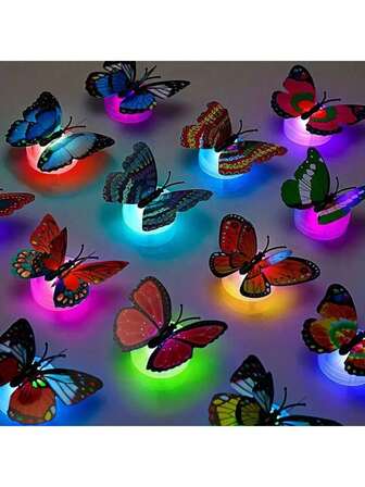 1pc/5pcs/10pcs Colorful Luminous Butterfly Night Light, Random Color, Suitable For Room & Home Decoration Diy