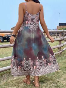 SHEIN Clasi Plus Size Printed Tie-Dye Vacation Cami Dress - Multicolor - View 2