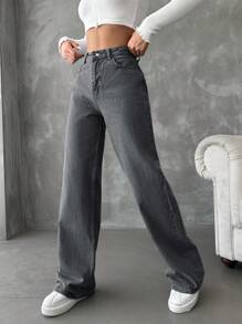 EURMUSE Của phụ nữ quần ống rộng Quần jean - Xám - Xem 4