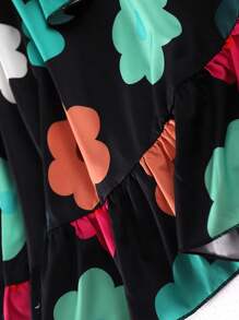 SHEIN LUNE 大尺碼女士花朵印花y2k風格襯衫裙 - 黑色 - 查看 3