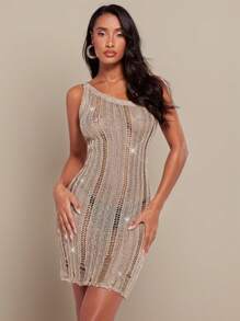 SHEIN BAE Chất rắn Mở Stitch Váy len bó sát Không có bộ đồ lót Cho mùa hè - Màu Khaki - Xem 9