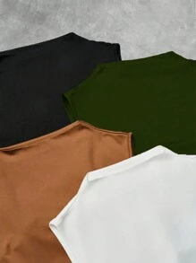 Calvaya Plus Size Solid Color Sleeveless Top With Pleats & Stand Collar, Spring/Summer - Multicolor - View 5