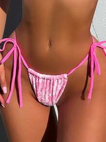 Swim Mod Ladies' Summer Beach Fashionable Lace Bikini Bottom - Pink - View 3