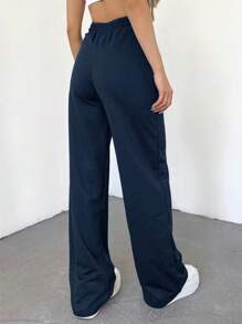 SHEIN Cottnline Pantalones Deportivos De Cintura Con Cordón De Color Liso Para Mujer - Azul - Ver 2