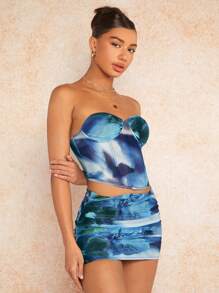 SHEIN BAE Zomer bloemenpatroon strandvakantie korset top tweedelige outfits, bikini sets,