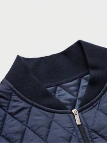 RueChic Men's Simple Casual Diamond Stitching & Zippered Pockets Baseball Collar Jacket - Navy Blue - View 4