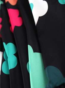 SHEIN LUNE 大尺碼女士花朵印花y2k風格襯衫裙 - 黑色 - 查看 5