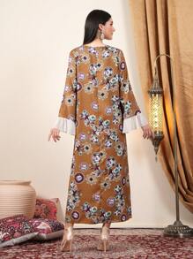 Modelyn All Over Print V-Neck Arabian Dress - Black - View 2