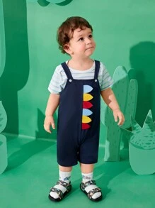 Baby Boys' Cute Dinosaur Shaped Striped Romper And Overalls Set, Suitable For Summer - Multicolor - View 5