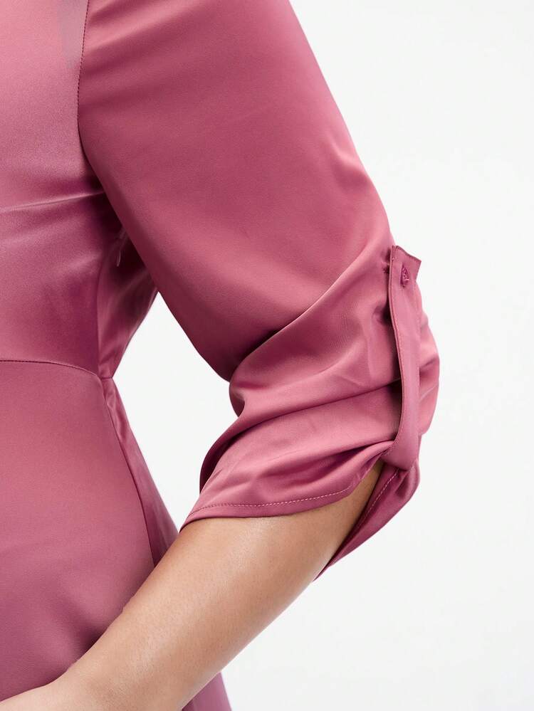 Solid Color Elegant Collared Mid-Length Casual Dress