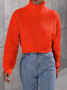 SHEIN Unity Women's Fashionable Solid Color Long Sleeve Pullover Sweater, Knit Pullover Fall Winter - Burnt Orange - View 4