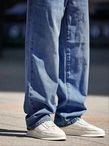 Claim Dot Nam màu trơn Đơn giản Mặc hàng ngày Quần jean - Màu xanh lam - Xem 7