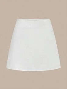 SHEIN BASICS 女款簡約素色休閒裙夏季女裝套裝 - 白色 - 查看 6