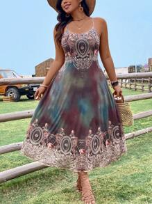 SHEIN Clasi Plus Size Printed Tie-Dye Vacation Cami Dress - Multicolor - View 1