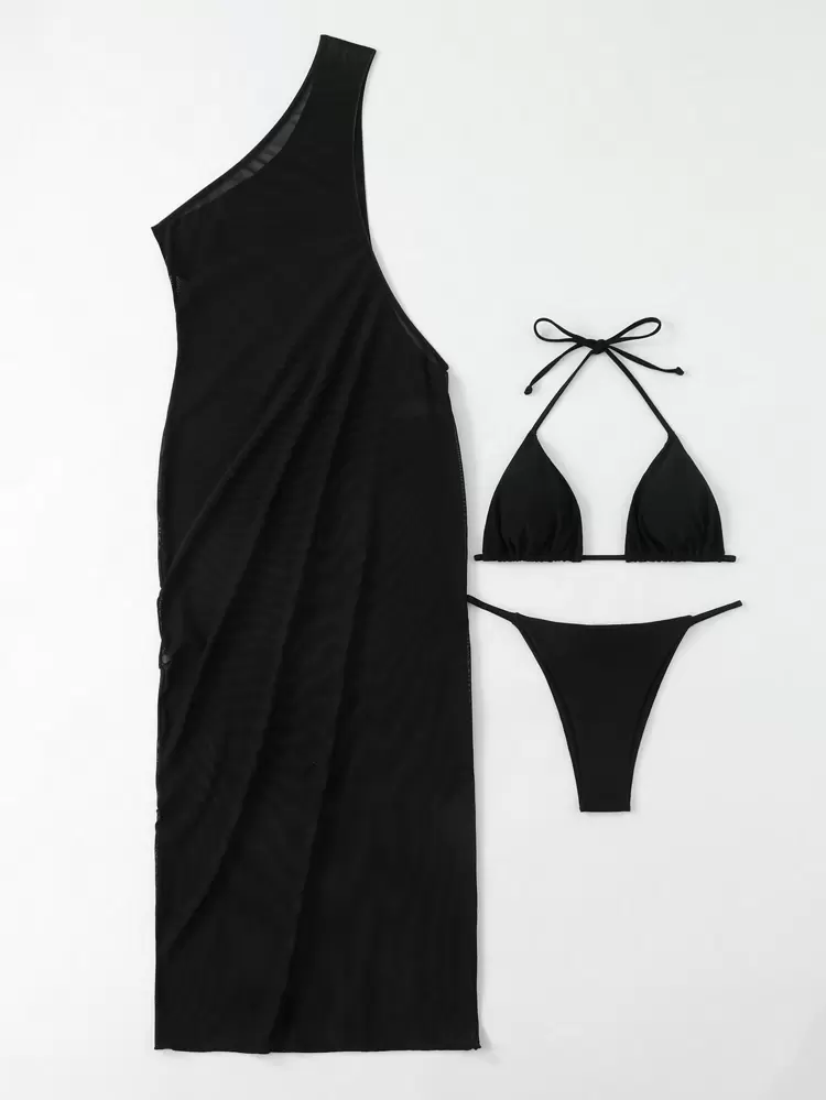 Ladies' Plain Semi-Transparent Fashionable Swimwear Set Summer