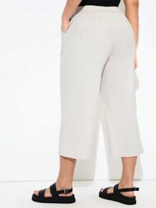 SHEIN BASICS 女性實色大尺碼彈性腰帶束腰褲 - 杏色 - 查看 2