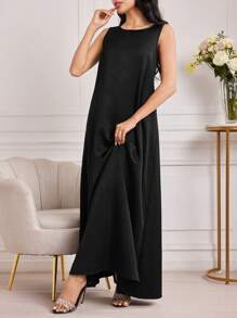 Al Najma Arabisches Damenkleid Mit Einfarbigen Flare Saum