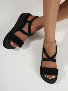 Dép xăng đan nữ màu đen có thể gập lại với quai giả da lộn, đế chống trượt, họa tiết hình học, lý tưởng cho kỳ nghỉ, du lịch và mặc hàng ngày trong ngày lễ tình nhân - màu đen - Xem 5