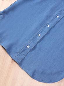 Teen Girl Basic Casual And Versatile Mid-Blue Washed Loose And Comfortable Denim Shirt Dress - Medium Wash - View 7