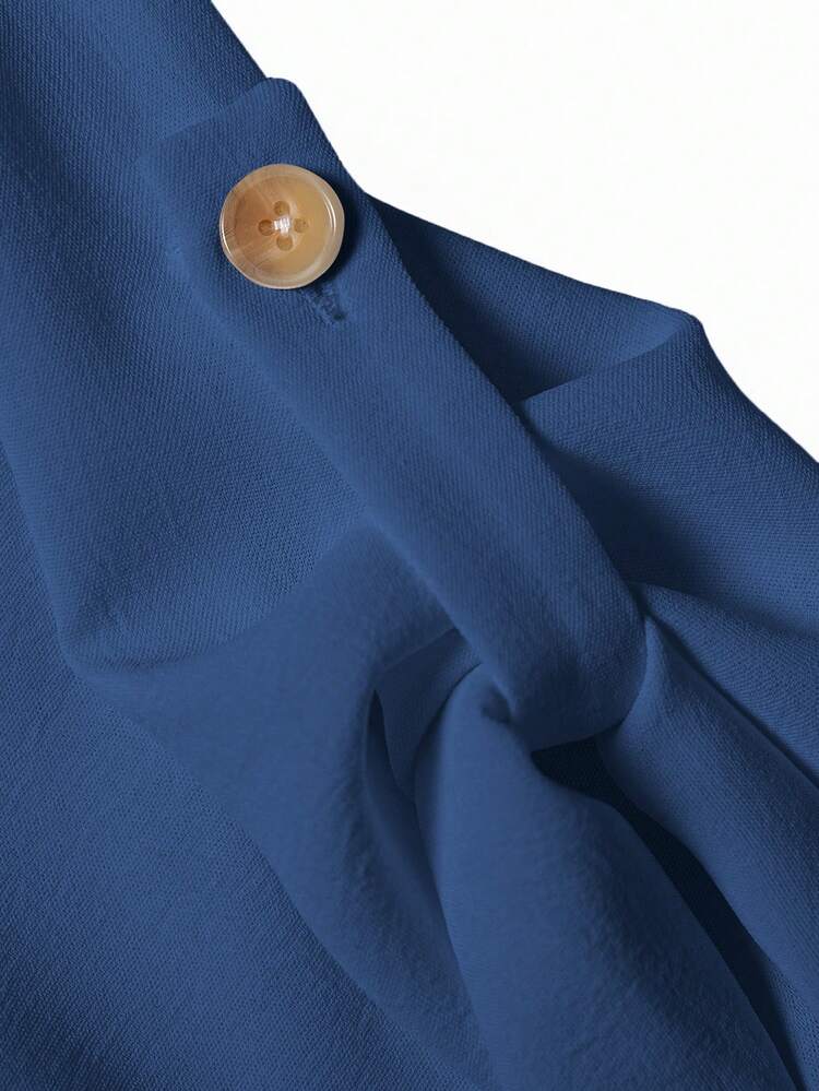 Women's Solid Color Side Slit Asymmetric Curved Hem & Rolled Sleeve Dress