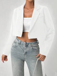 SHEIN EZwear Women's Fashionable Solid Color Cropped Blazer Jacket In Fall/Winter
