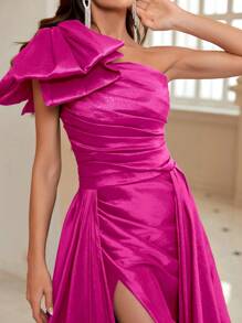 SHEIN Belle Đầm dạ hội dài có chi tiết thắt nơ thanh lịch dành cho nữ - Màu Hồng Tươi - Xem 7